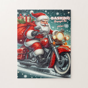 Weihnachtsmann auf einem Motorrad Puzzle