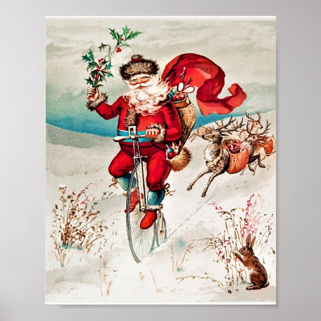 Weihnachtsmann auf einem Penny farmen Weihnachtsfe Poster (Vorne)