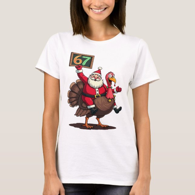 🎅🦃 Weihnachtsmann auf einem Truthahn mit der Num T-Shirt (Vorderseite)