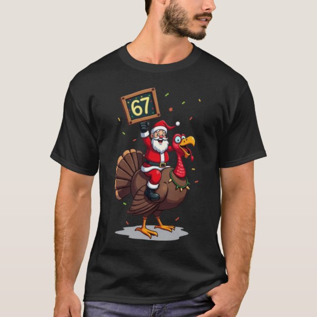 🎅🦃 Weihnachtsmann auf einem Truthahn mit der Num T-Shirt (Vorderseite)