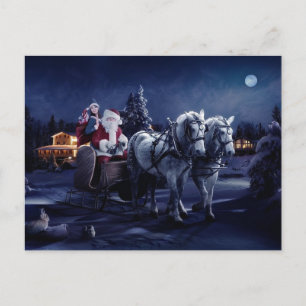 Weihnachtsmann auf einem von Pferden gezogenen Sch Feiertagspostkarte