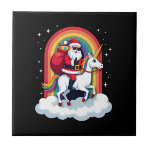 Weihnachtsmann auf Einhorn Xmas Mädchen Frauen Ra Fliese