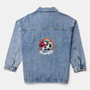 Weihnachtsmann auf Einhorn Xmas Mädchen Frauen Ra Jeansjacke