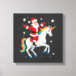 Weihnachtsmann auf Einhorn Xmas Mädchen Frauen Ra Leinwanddruck