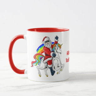 Weihnachtsmann auf Einhorn Xmas Regenbogen Rot Tasse