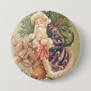 Weihnachtsmann auf Esel reitend Button