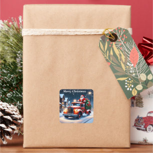 Weihnachtsmann auf LKW-Aufkleber Quadratischer Aufkleber