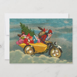 Weihnachtsmann auf Motorrad im Vintage-Stil 7 x 5 Karte