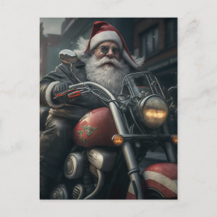 WEIHNACHTSMANN AUF MOTORRAD POSTKARTE