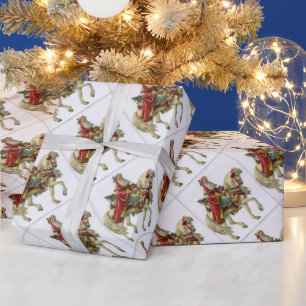 Weihnachtsmann auf Pferd im Vintage-Stil Geschenkpapier