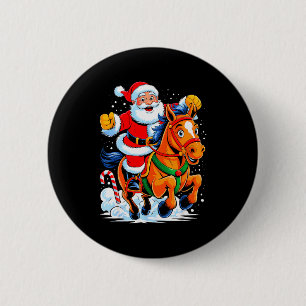 Weihnachtsmann auf Pferd Reitender lustiger Weihna Button