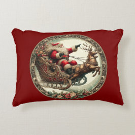 Weihnachtsmann auf Schlitten und Rentieren Dekokissen