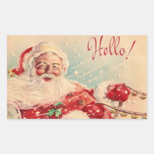 Weihnachtsmann auf Schlittenfahrt Vintage Rechteckiger Aufkleber