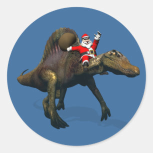 Weihnachtsmann auf Spinosaurus reitend Runder Aufkleber