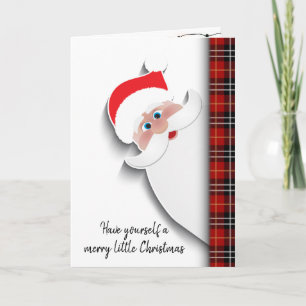 Weihnachtsmann auf Tartan-Karomuster Feiertagskarte