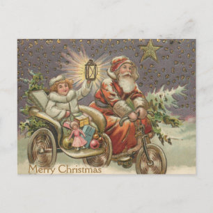 Weihnachtsmann auf Vintage-Motorrad Frohe Weihnach Postkarte