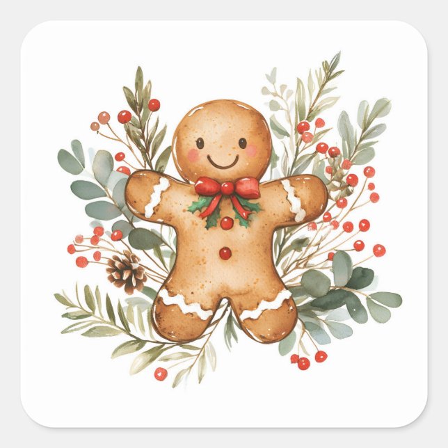 Weihnachtsmann aus Lebkuchen Quadratischer Aufkleber (Vorderseite)