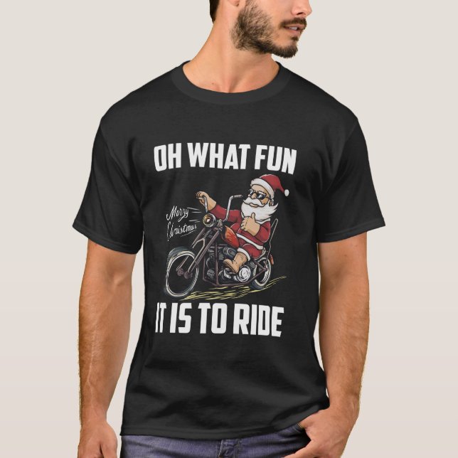 Weihnachtsmann Autofahren Motorrad Biker Weihnacht T-Shirt (Vorderseite)