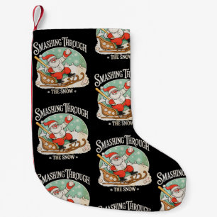 Weihnachtsmann Baseball schlägt durch den Schnee Kleiner Weihnachtsstrumpf