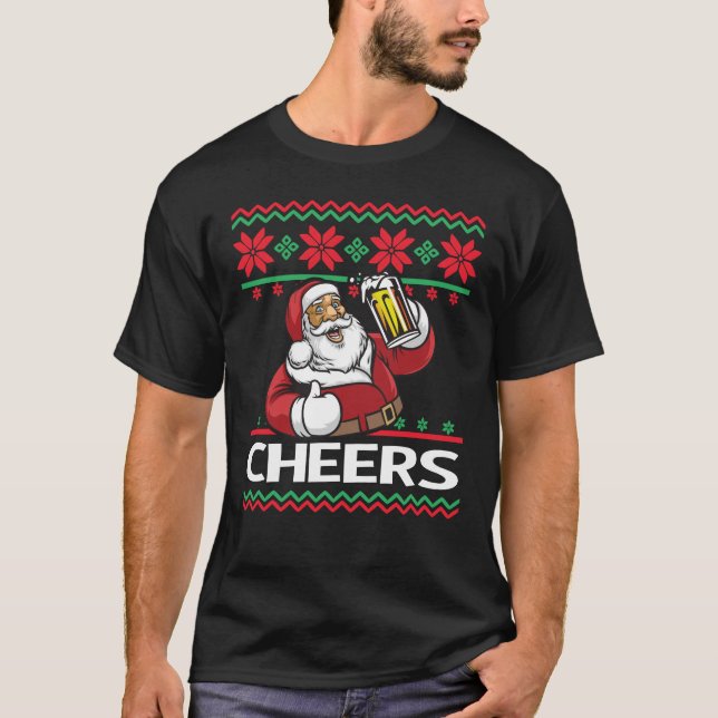 Weihnachtsmann Beer Drinking freut sich über hässl T-Shirt (Vorderseite)