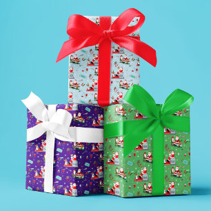 Weihnachtsmann beim Arztbesuch - Bunt Geschenkpapier Set