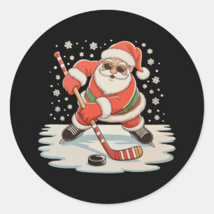 Weihnachtsmann beim Eishockey spielen Weihnachten Runder Aufkleber
