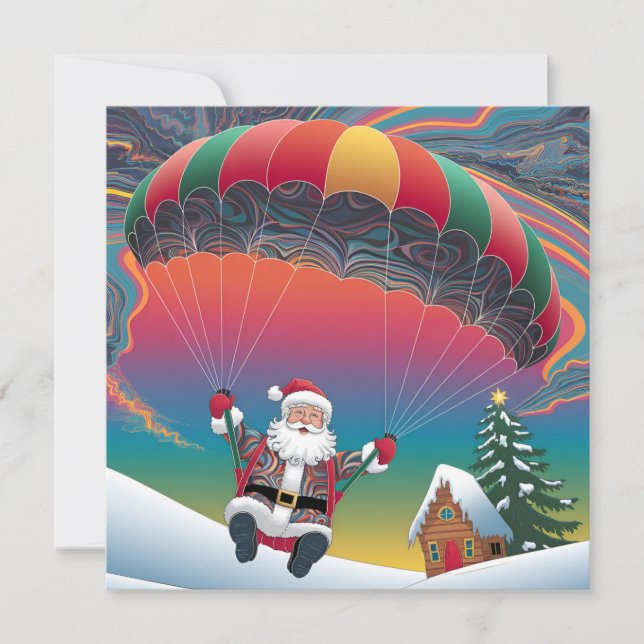 Weihnachtsmann beim Fallschirmspringen Frohe Weihn Feiertagskarte (Vorderseite)