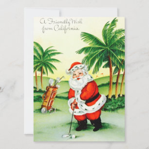 Weihnachtsmann beim Golfspielen im Vintage-Stil Feiertagskarte