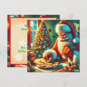 Weihnachtsmann beim Kekseessen im Vintage-Stil Feiertagskarte