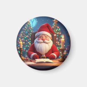 Weihnachtsmann beim Lesen eines Buches bei Kerzenl Magnet