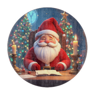Weihnachtsmann beim Lesen eines Buches bei Kerzenl Schneidebrett