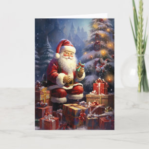 Weihnachtsmann beim Verschenken von Geschenken Feiertagskarte