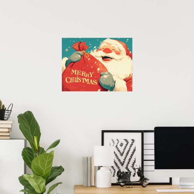 Weihnachtsmann beim Vorbereiten von Weihnachtsgesc Poster (Heimbüro)