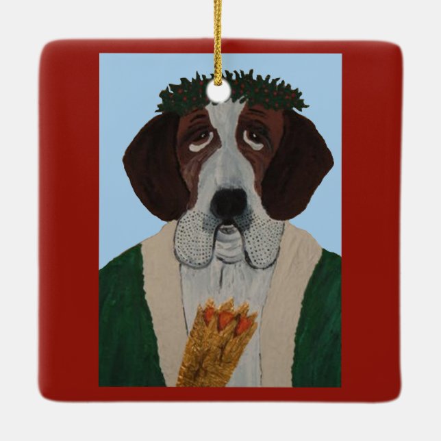 Weihnachtsmann Bernhardiner Keramikornament (Rückseite)