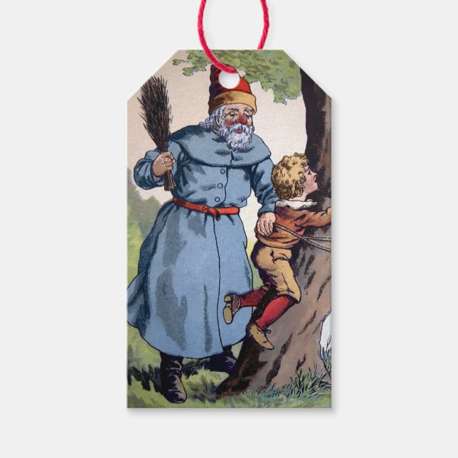 Weihnachtsmann bestraft Kind Geschenkanhänger (Vorderseite)