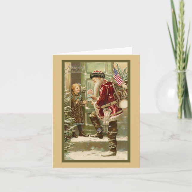 Weihnachtsmann besucht Kind zu Weihnachten (Vorderseite)