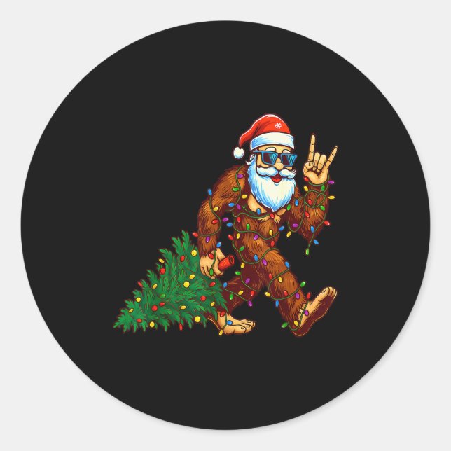 Weihnachtsmann Bigfoot Weihnachtsbaum Xmas Lustige Runder Aufkleber (Vorderseite)