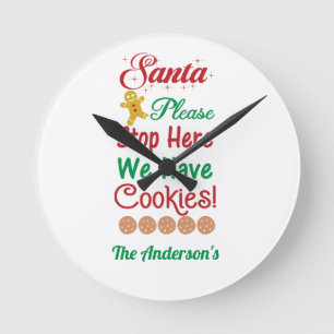 Weihnachtsmann Bitte hier anhalten Wir haben Kekse Runde Wanduhr