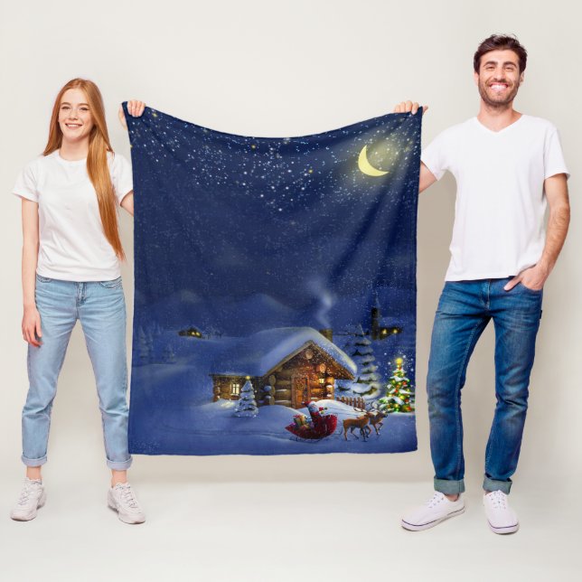 Weihnachtsmann-Blockhütte Winter Fleecedecke (Beispiel)