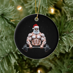 Weihnachtsmann Bodybuilder Gewichtheben Fitnessstu Keramik Ornament