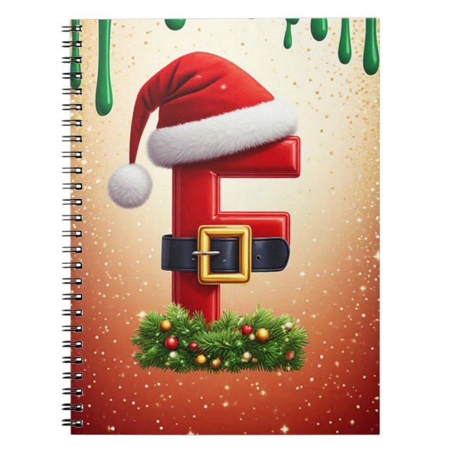 Weihnachtsmann Buchstabe F mit Weihnachtskranz Akz Notizblock (Vorderseite)