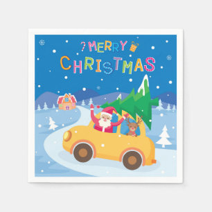 Weihnachtsmann Cartoon Santa Rentier Auto Serviette