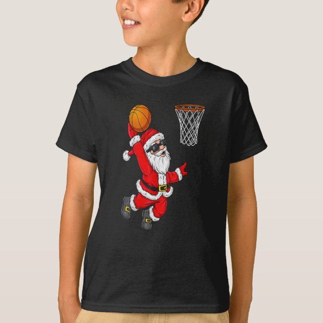 Weihnachtsmann Claus Dunking Basketball T-Shirt (Vorderseite)