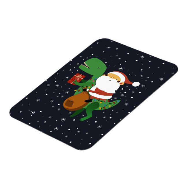 Weihnachtsmann-Claus T-rex Dinosaur Sleigh Magnet (Linke Seite)