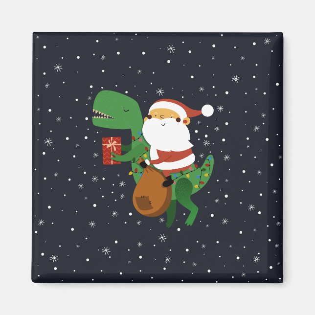 Weihnachtsmann-Claus T-rex Dinosaur Sleigh Magnet (Vorne)