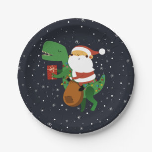 Weihnachtsmann-Claus T-rex Dinosaur Sleigh Pappteller