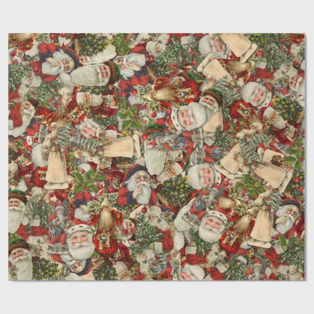 Weihnachtsmann Collage Geschenkpapier (Flach)