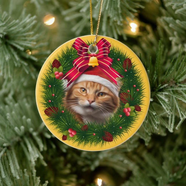 Weihnachtsmann Custom Cat Modernes Niedliches Tier Keramik Ornament (Baum)