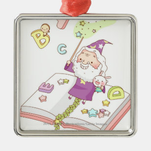 Weihnachtsmann, der auf Buch sitzt Ornament Aus Metall