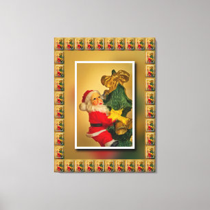 Weihnachtsmann, der auf den Weihnachtsbaum kletter Leinwanddruck